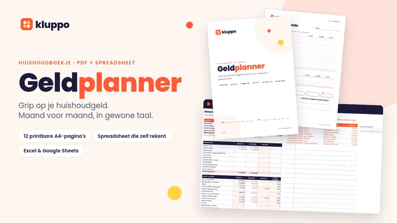 Cover van de Kluppo Geldplanner: printbare budgetplanner en spreadsheet die zelf rekent